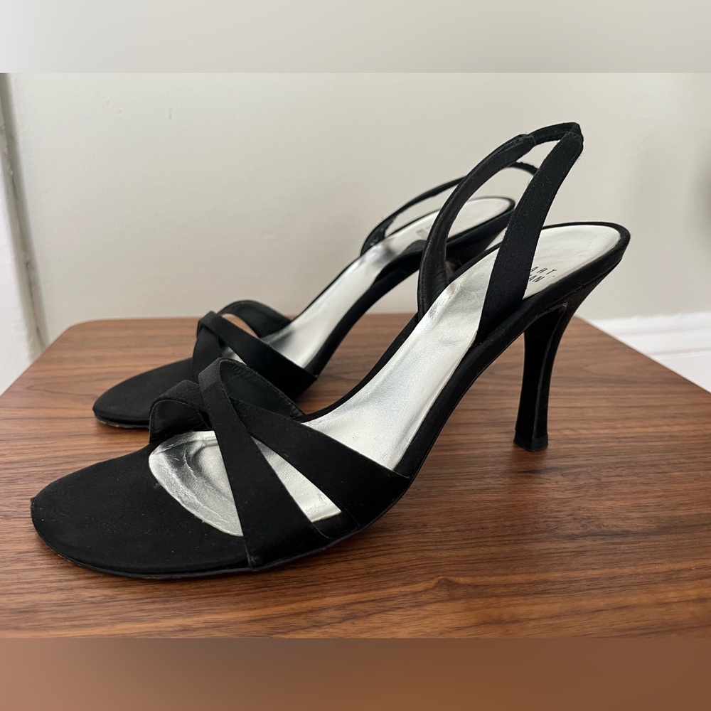 Stuart Weitzman “Delovely” black satin Classic Heels